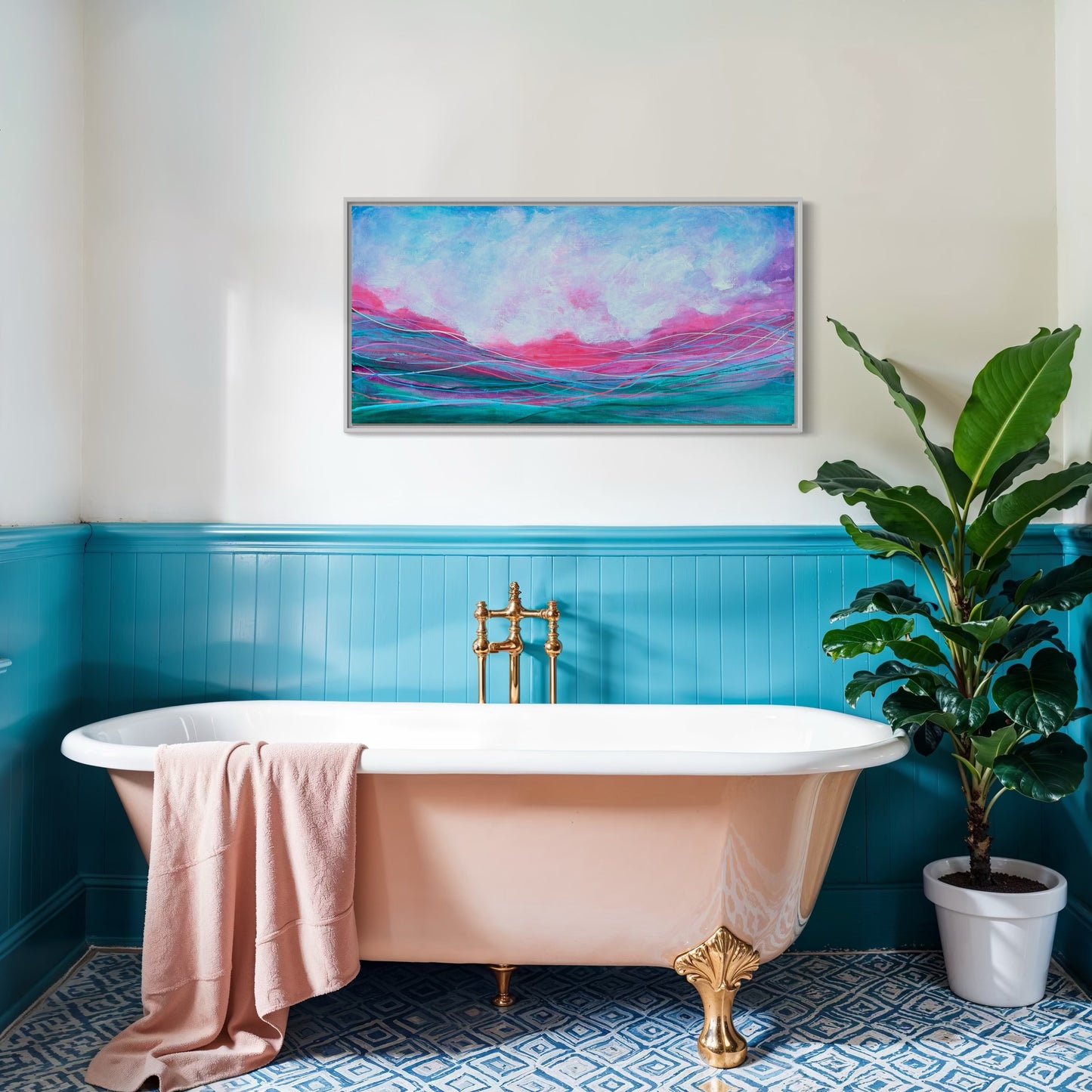 Pink Sunset Swim I 15" x 30"